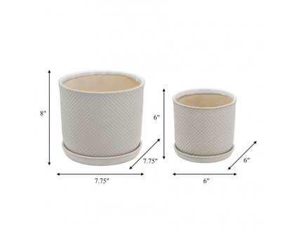 Sagebrook 6"/8" Square Dot Planters With Saucer (Set Of 2) - Beige