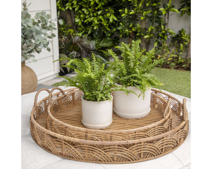 Sagebrook 6"/8" Square Dot Planters With Saucer (Set Of 2) - Beige