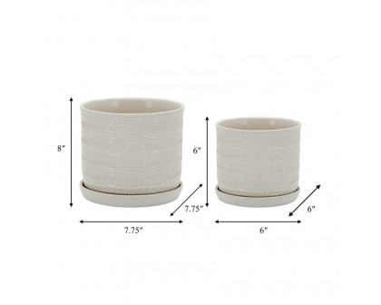 Sagebrook 6"/8" Tribal Planters With Saucer (Set Of 2) - White