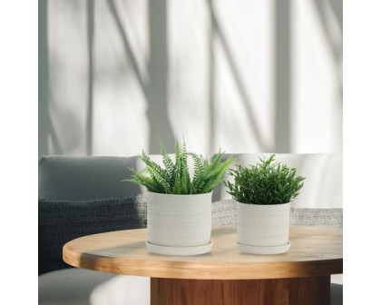 Sagebrook 6"/8" Tribal Planters With Saucer (Set Of 2) - White