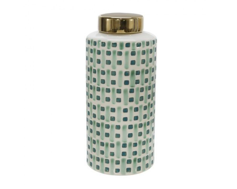 Sagebrook 13" Ceramic Jar With Gold Lid - Green/White