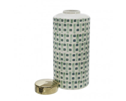 Sagebrook 13" Ceramic Jar With Gold Lid - Green/White