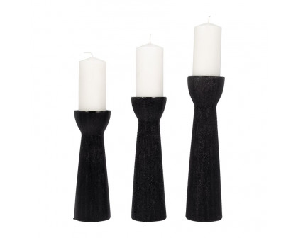 Sagebrook 12" Ceramic Bead Candle Holder - Black