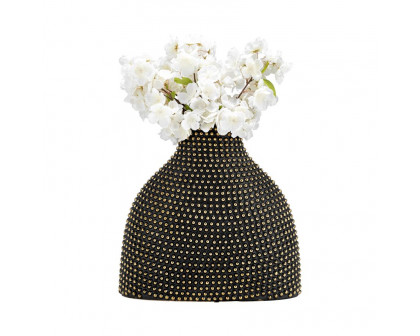 Sagebrook 14" Ceramic Beaded Vase - Black/Gold