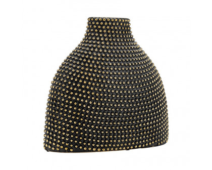 Sagebrook 14" Ceramic Beaded Vase - Black/Gold