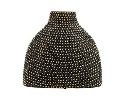 Sagebrook 14" Ceramic Beaded Vase - Black/Gold