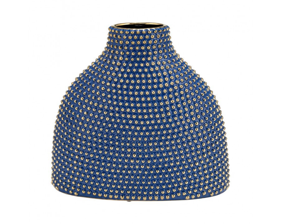 Sagebrook 14" Ceramic Beaded Vase - Navy/Gold