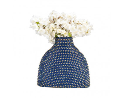 Sagebrook 14" Ceramic Beaded Vase - Navy/Gold