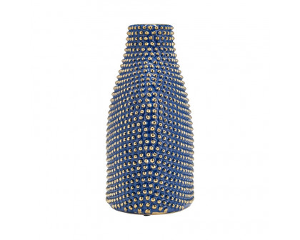 Sagebrook 14" Ceramic Beaded Vase - Navy/Gold