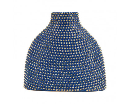 Sagebrook 14" Ceramic Beaded Vase - Navy/Gold