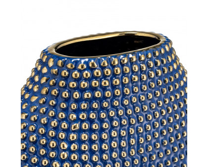 Sagebrook 16" Ceramic Beaded Vase - Navy/Gold