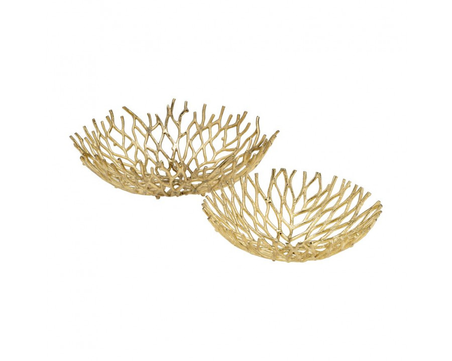 Sagebrook - 13"/17" Aluminum Branch Bowls (Set Of 2) in Gold