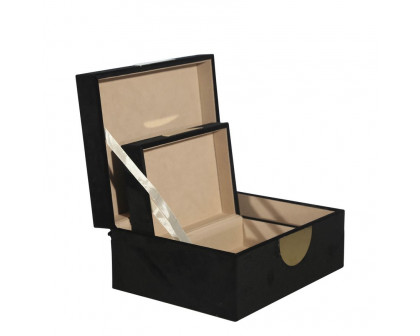 Sagebrook Velveteen Jewelry Box (Set Of 2) - Black/Gold