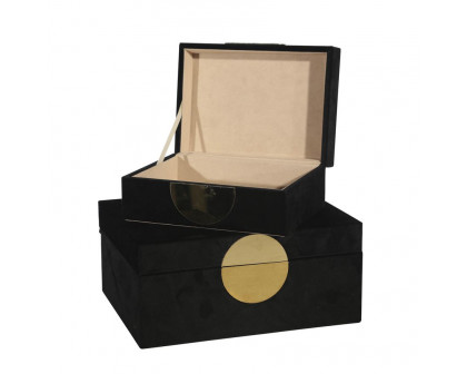 Sagebrook Velveteen Jewelry Box (Set Of 2) - Black/Gold