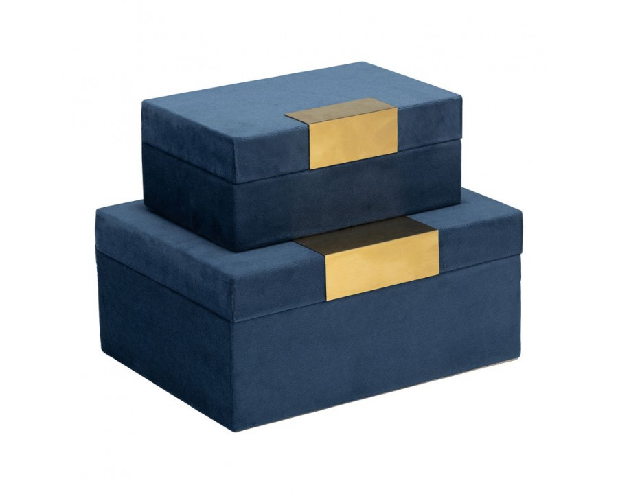 Sagebrook Velveteen Jewelry Box (Set Of 2) - Navy/Gold