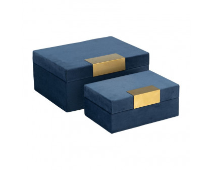 Sagebrook Velveteen Jewelry Box (Set Of 2) - Navy/Gold