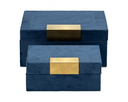 Sagebrook Velveteen Jewelry Box (Set Of 2) - Navy/Gold