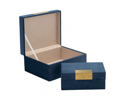 Sagebrook Velveteen Jewelry Box (Set Of 2) - Navy/Gold