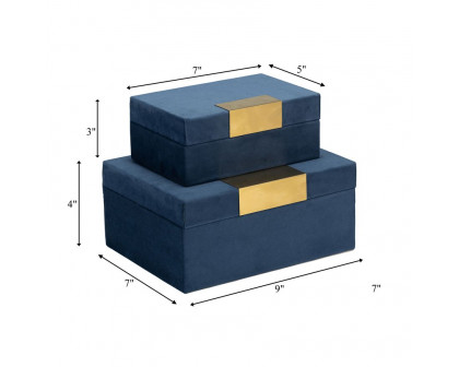 Sagebrook Velveteen Jewelry Box (Set Of 2) - Navy/Gold