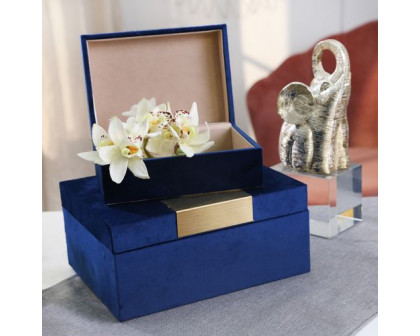 Sagebrook Velveteen Jewelry Box (Set Of 2) - Navy/Gold