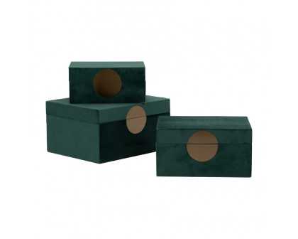 Sagebrook 7"/8"/9" Velveteen Box With Round Medallion (Set Of 3) - Green