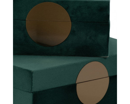 Sagebrook 7"/8"/9" Velveteen Box With Round Medallion (Set Of 3) - Green