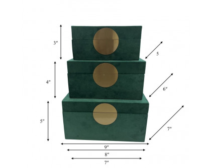 Sagebrook 7"/8"/9" Velveteen Box With Round Medallion (Set Of 3) - Green