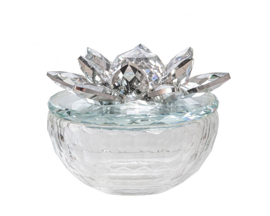 Sagebrook 5" Crystal Lotus Trinket Jar - Silver