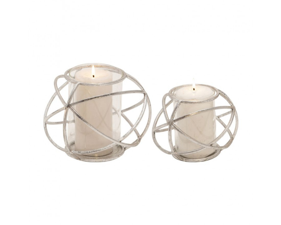 Sagebrook 6" Orb Candle Holders (Set Of 2) - Silver