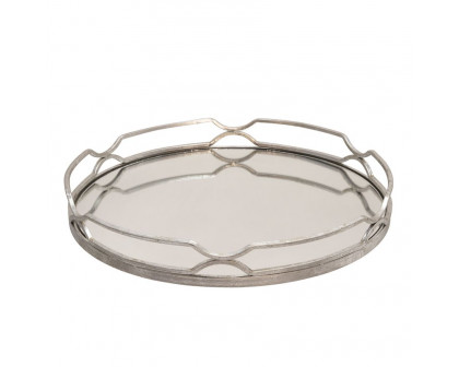 Sagebrook 18"/16" Metal Round Trays (Set Of 2) - Silver Leaf