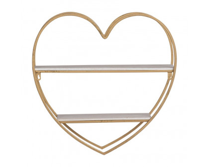 Sagebrook Metal/Wood 2 Tier Heart Wall Shelf - White/Gold