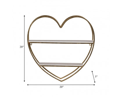 Sagebrook Metal/Wood 2 Tier Heart Wall Shelf - White/Gold