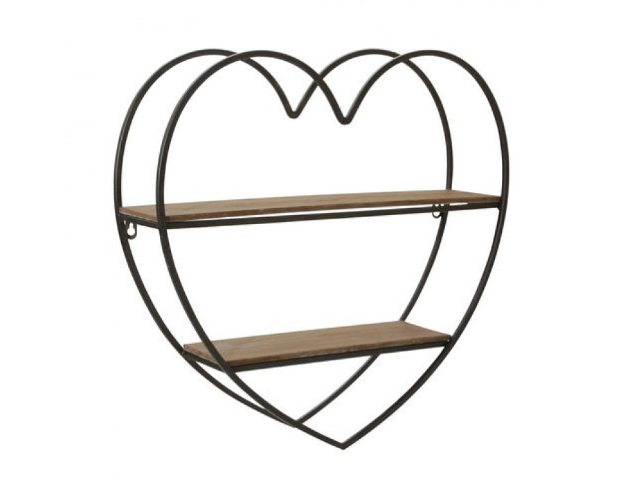 Sagebrook Metal/Wood 2 Tier Heart Wall Shelf - Natural/Black