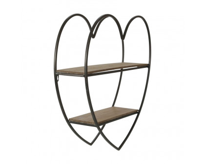 Sagebrook Metal/Wood 2 Tier Heart Wall Shelf - Natural/Black