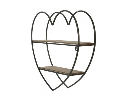 Sagebrook Metal/Wood 2 Tier Heart Wall Shelf - Natural/Black