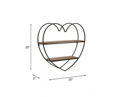 Sagebrook Metal/Wood 2 Tier Heart Wall Shelf - Natural/Black