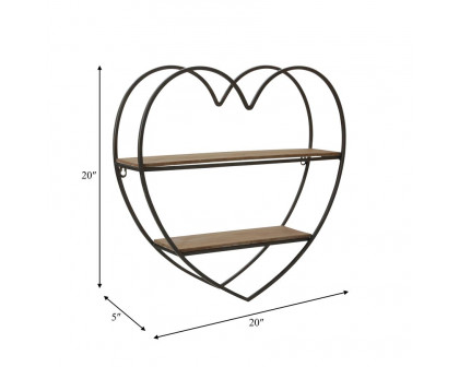 Sagebrook Metal/Wood 2 Tier Heart Wall Shelf - Natural/Black