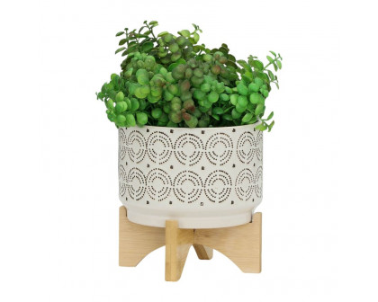 Sagebrook 7" Ceramic Swirl Planter On Stand - Ivory