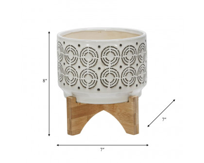 Sagebrook 7" Ceramic Swirl Planter On Stand - Ivory