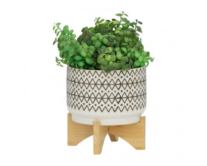 Sagebrook 7" Ceramic Abstract Planter On Stand - Ivory