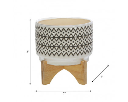 Sagebrook 7" Ceramic Abstract Planter On Stand - Ivory