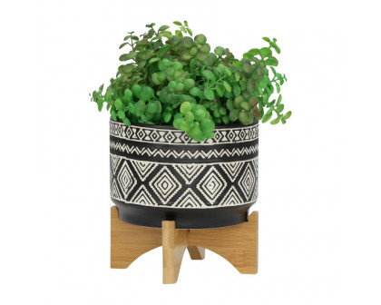 Sagebrook 7" Diamond Planter On Stand - Black