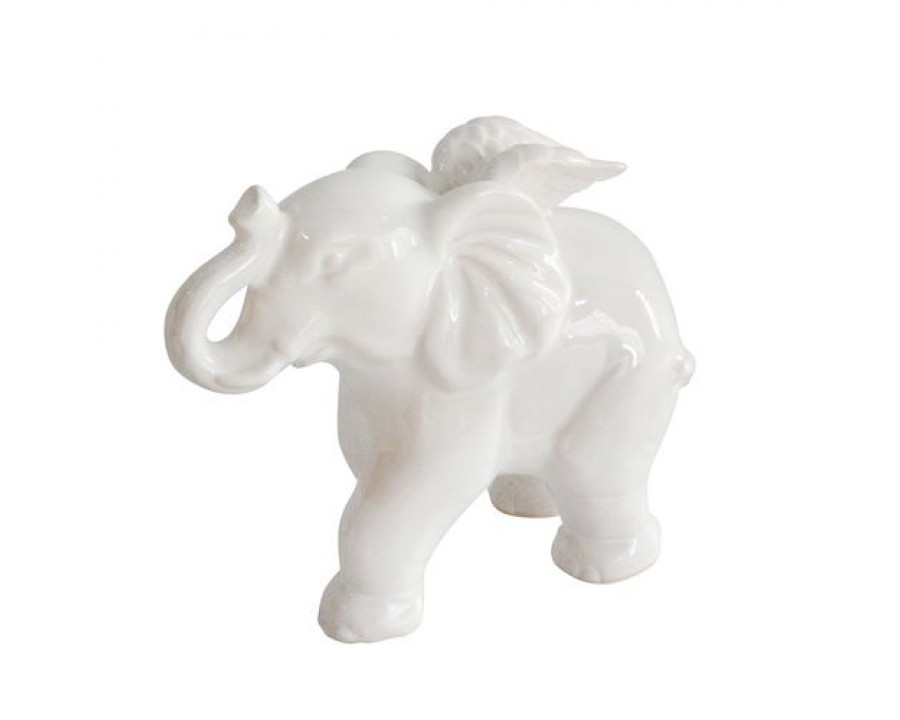 Sagebrook - 7" Ceramic Elephant Angel Figurine in White