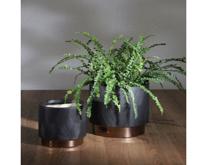 Sagebrook 6"/8" Diamond Metallic Planters (Set Of 2) - Black