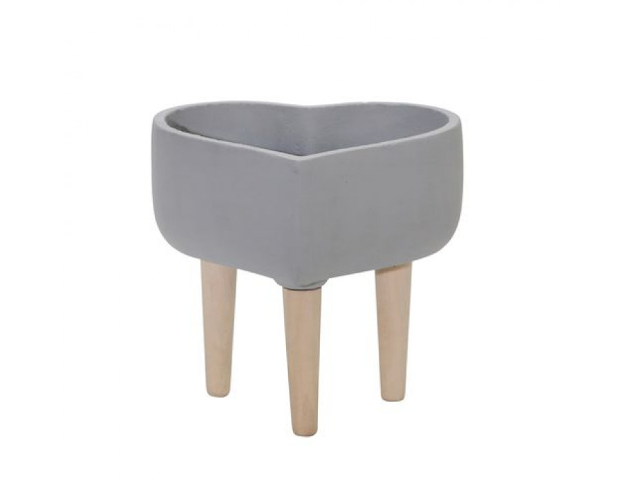 Sagebrook 9" Ceramic Heart Planter With Wooden Legs - Light Gray