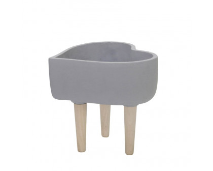 Sagebrook 9" Ceramic Heart Planter With Wooden Legs - Light Gray