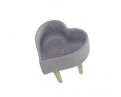 Sagebrook 9" Ceramic Heart Planter With Wooden Legs - Light Gray