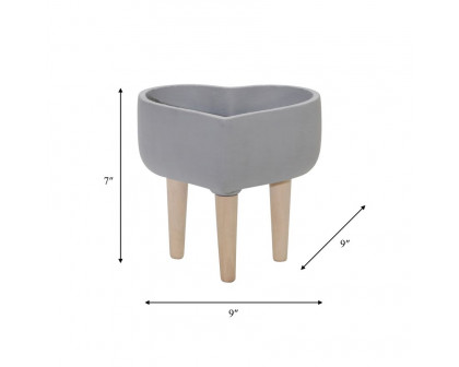 Sagebrook 9" Ceramic Heart Planter With Wooden Legs - Light Gray