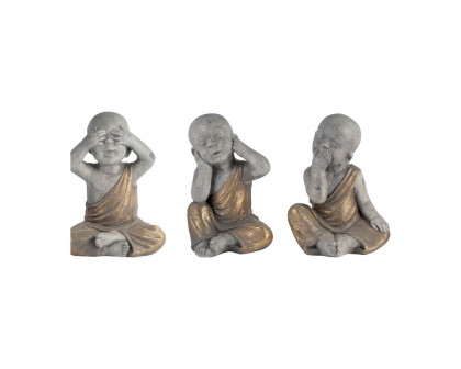 Sagebrook 12" Polyresin No Speak Baby Monk - Gray/Gold