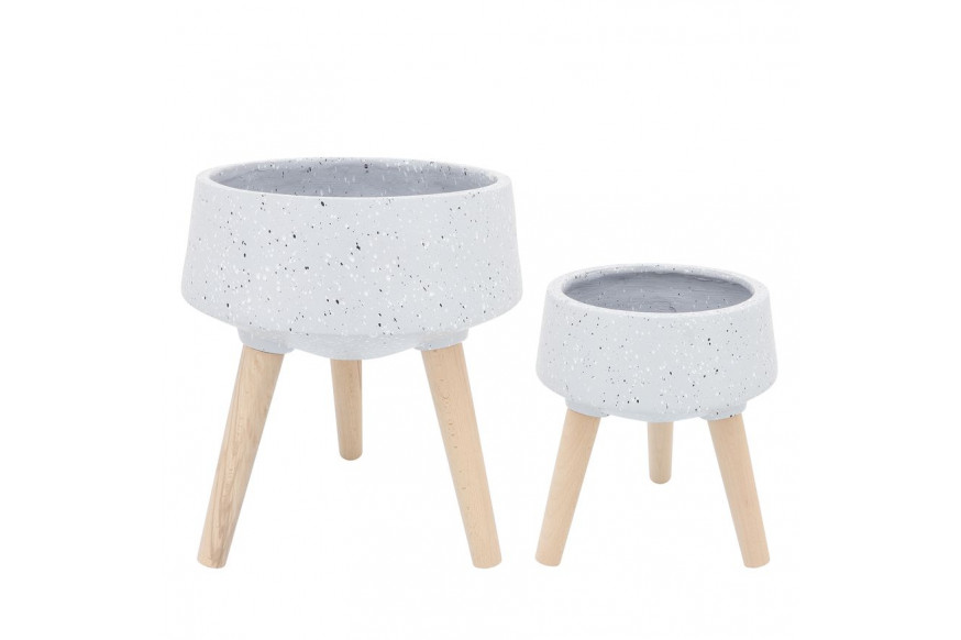 Sagebrook™ 11"/15" Terrazzo Planters With Wood Legs (Set Of 2) - Gray